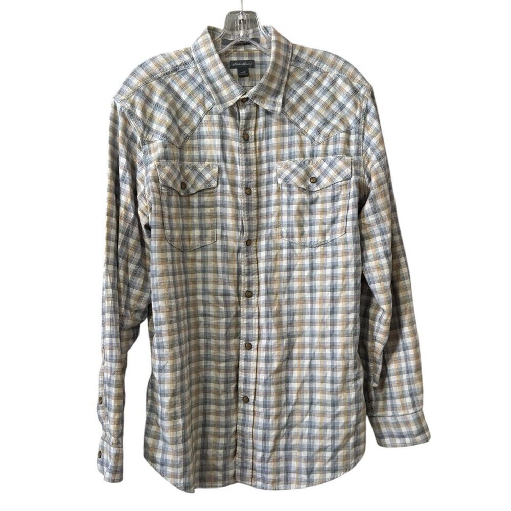 Eddie Bauer Classic Fit Men Size Medium Pearl Snap Button Down Shirt Cotton